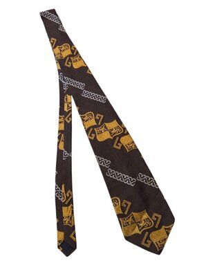 80s 90s Regal Crest Brown Gold Vintage Tie Sharp Heraldic Geometric Pattern